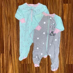 5 for $25 Gerber Baby 2 Bunny Themed Zipper Footies Baby Size 0-3 Month